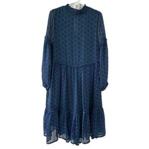 Colorful Planet Girls All Over Fleur de Lis Print Peasant Sleeves Tiered Dress S